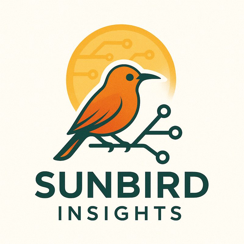 The Sunbird Insights logo: an orange bird perched on a branch of data nodes in front of a gold sun.